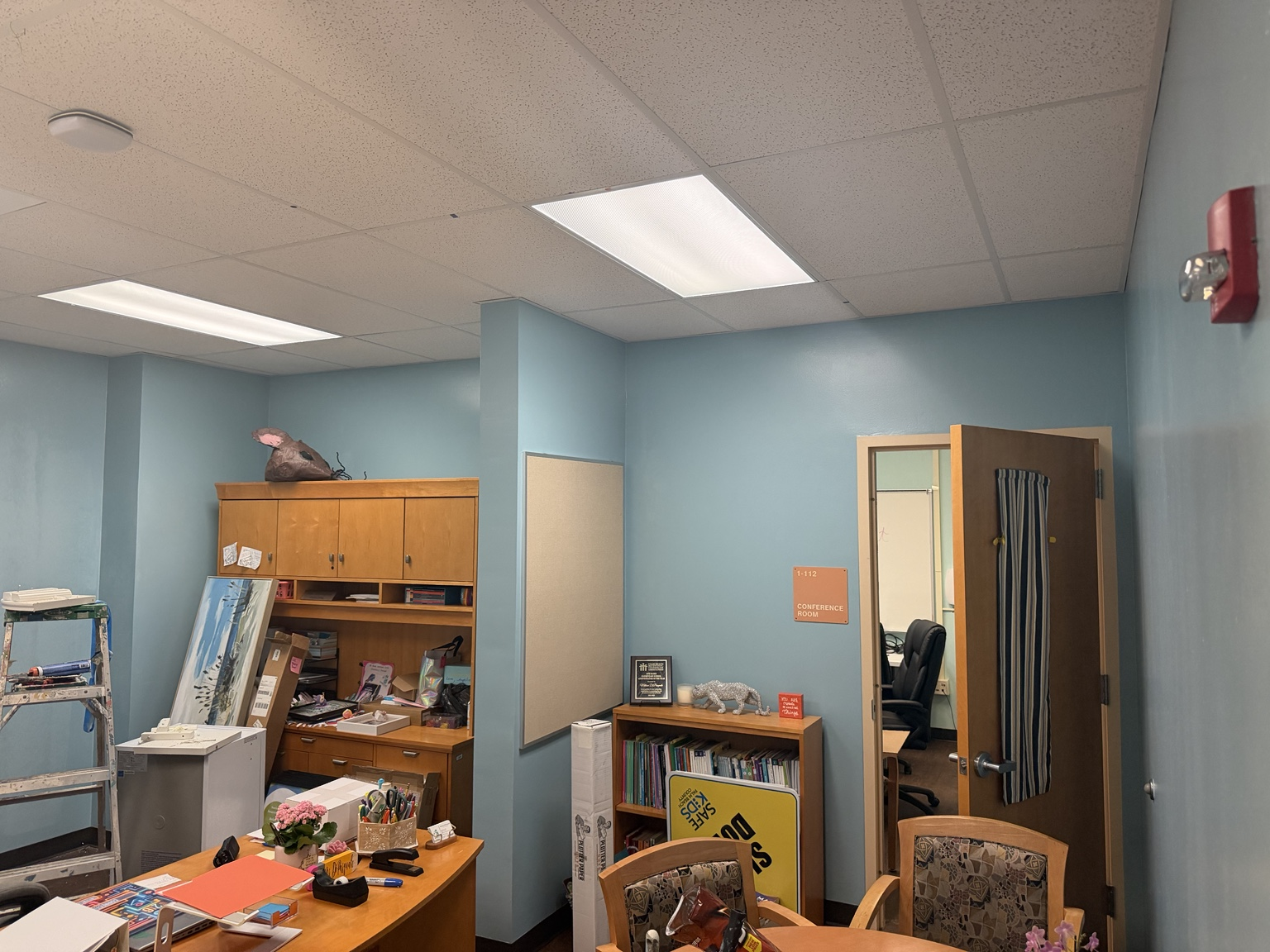 Freshly painted office interior in light blue