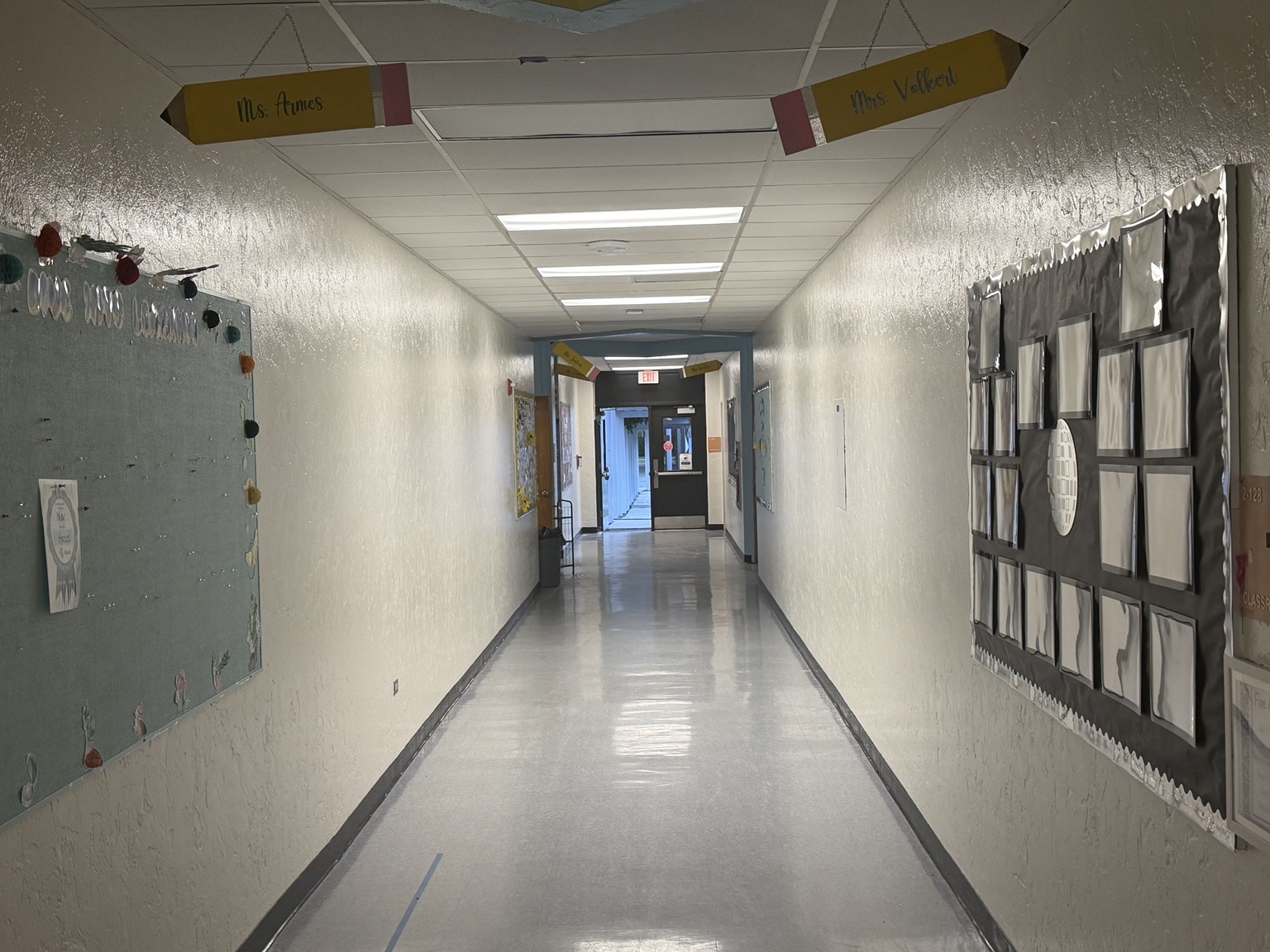 Freshly painted school hallway with bright, clean walls